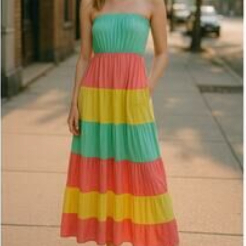 Soprano Multicolor Strapless Maxi Dress - Picture 1 of 5